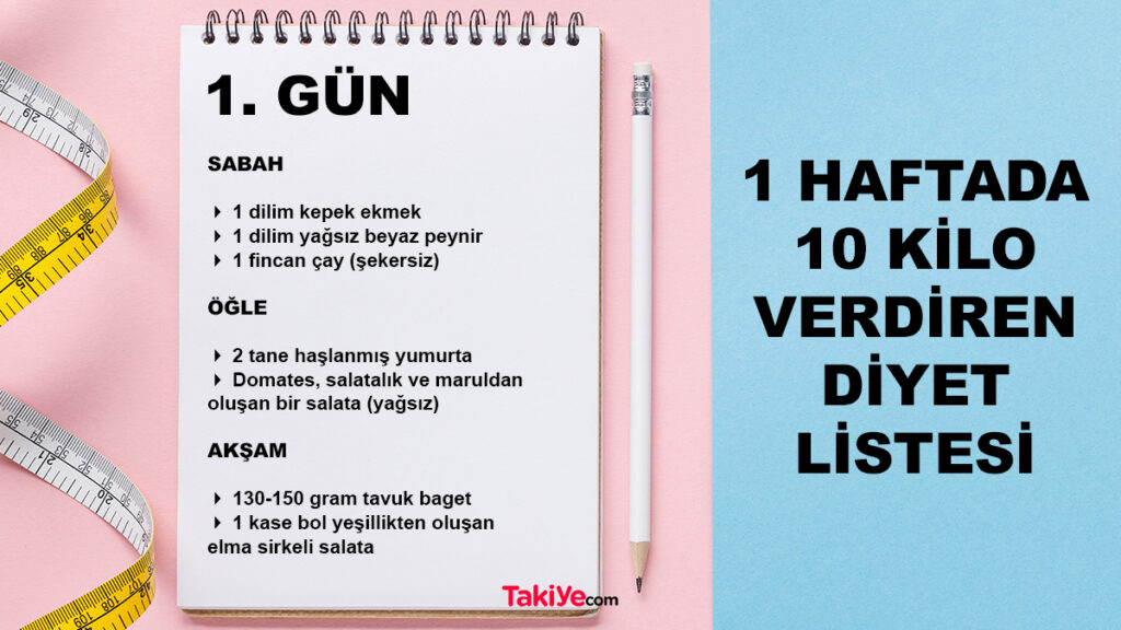 1 haftada 10 kilo verdiren diyet listesi