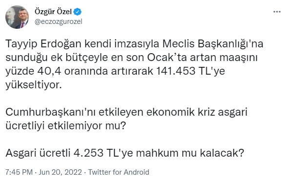 cumhurbaşkanı maaşı 2022