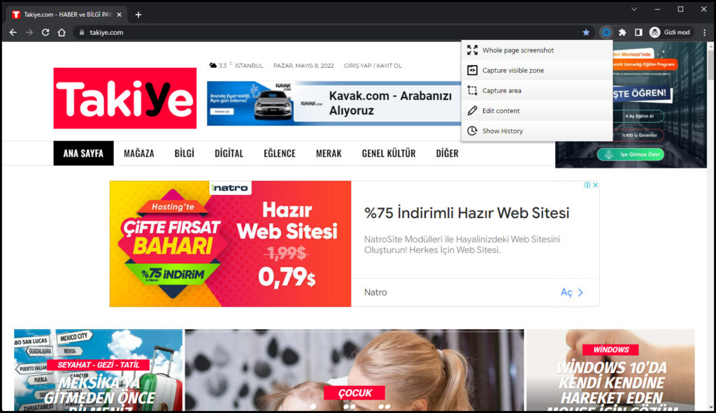 tam sayfa ekran görüntüsü nasıl alınır