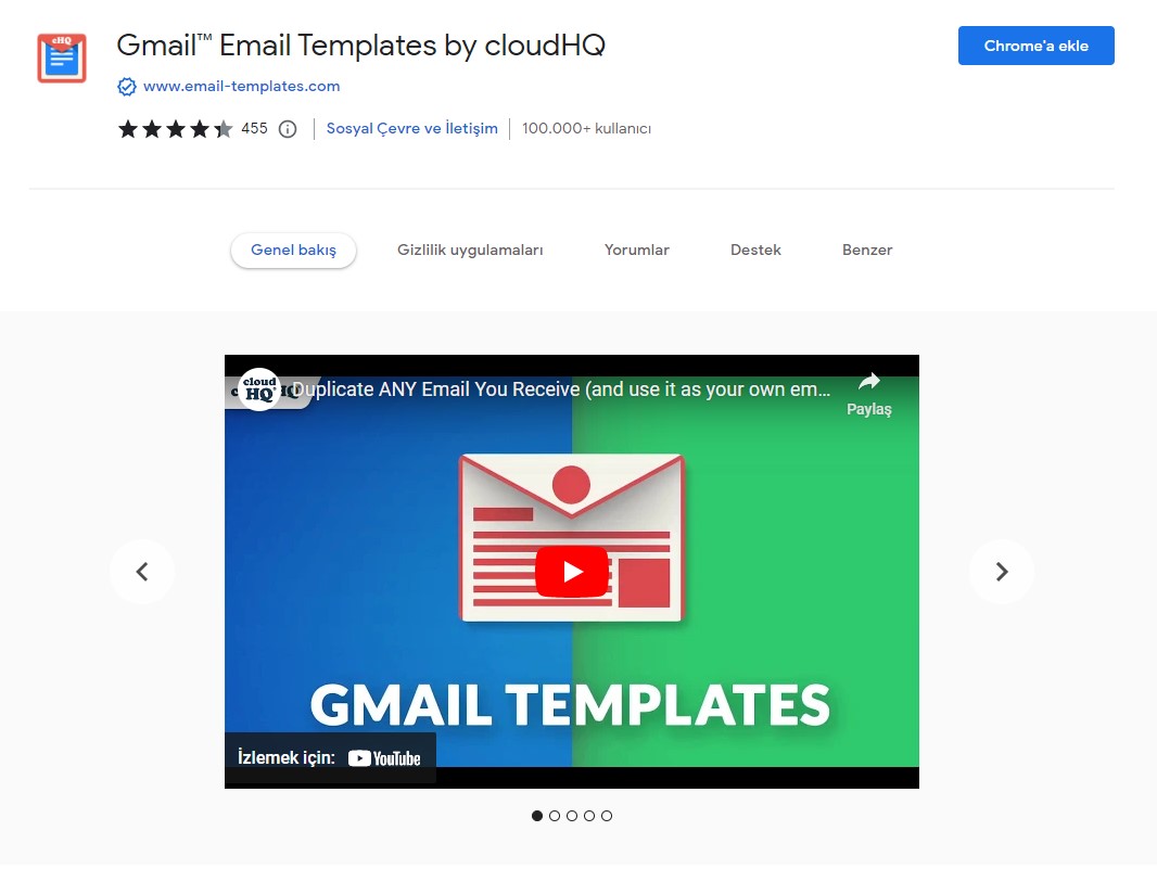 mesajlaşma e-posta şablonları chrome uzantıları
