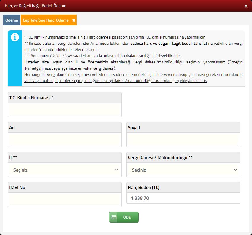 Cep Telefonu Harcı Ödeme