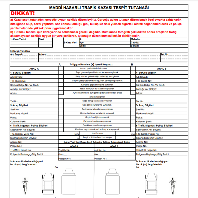 trafik kaza tespit tutanağı