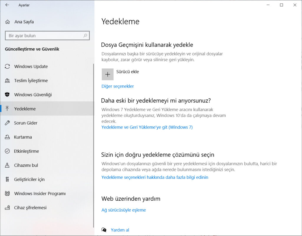 windows 10 yedekleme nasıl yapılır